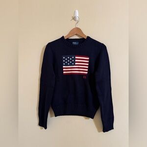 Polo Ralph Lauren New American Flag Sweater USA Knit Crewneck Navy Blue Small